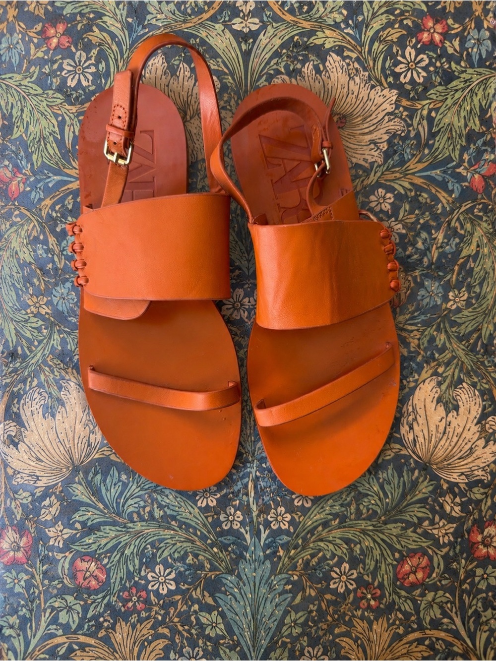 ZaraLeather Slingback Sandals in Burnt Orange